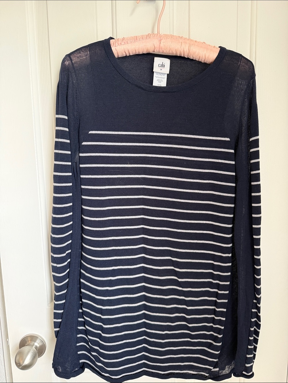 CAbi Navy & White Striped Lightweight Long-Sleeve Top